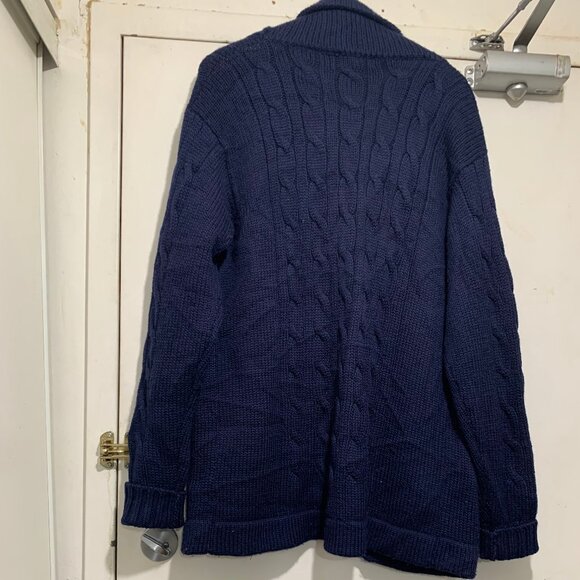 VINTAGE HARRY ROSEN TALL SLIM FIT CABLE KNIT WOOL SHAWL SWEATER CARDIGANS SIZE L - Picture 5 of 14